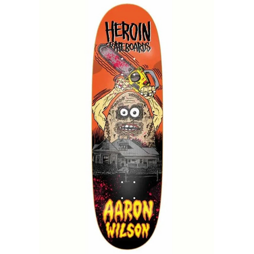 Heroin Skateboards Aaron Wilson Teggxas Chainsaw Egg Skateboard Deck 9.125