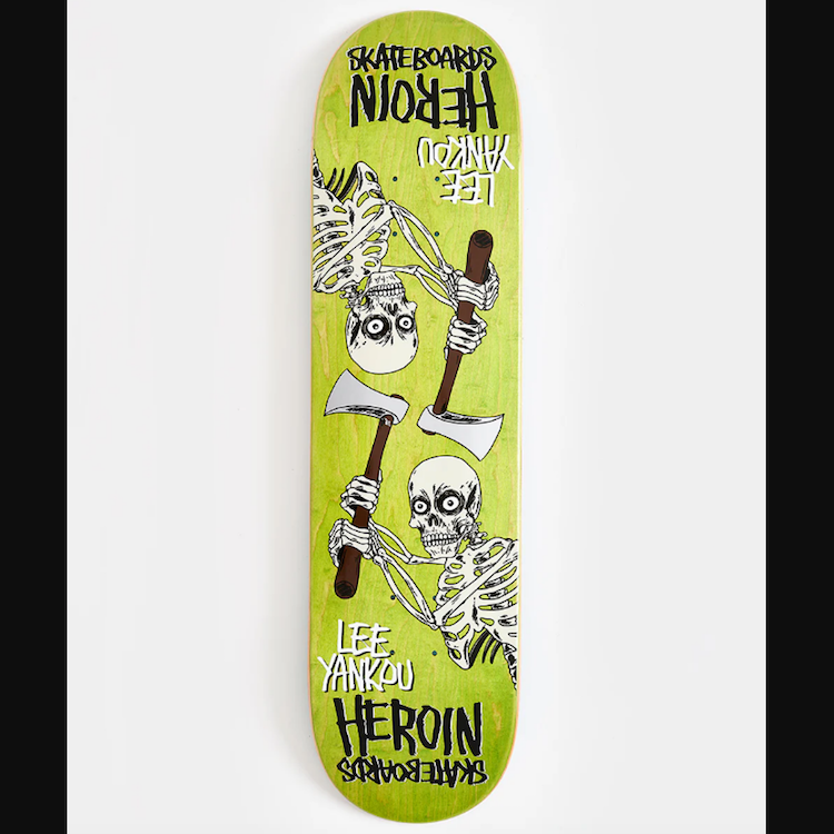 Heroin Skateboards Lee Yankou Axe Skeletons Skateboard Deck 8.25