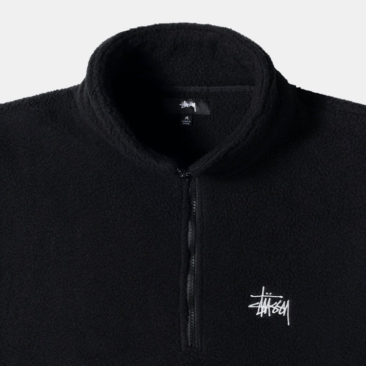Stussy Basic Logo Half Zip Mock Neck Polar Fleece Sweatshirt Black
