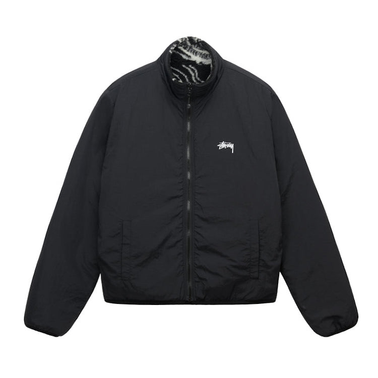 Stussy Reversible Dragon Sherpa Fleece/Nylon Zip Jacket Black