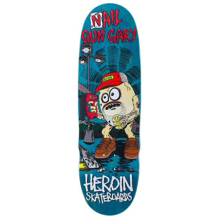 Heroin Skateboards Nail Gun Gary Skateboard Deck 9.75