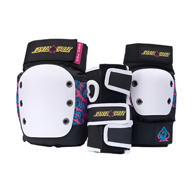 Pro-Tec Street Gear x Santa Cruz Junior 3-Pack Skateboard Pad Set Black/White/Pink