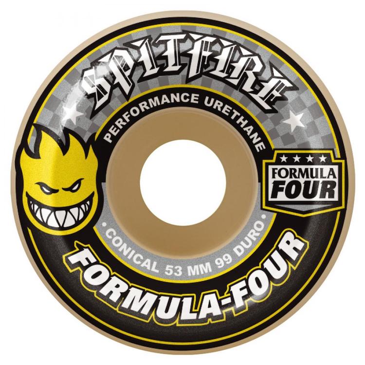 Spitfire Wheels Formula Four Conical Yellow Print Skateboard Wheels 99a 53mm