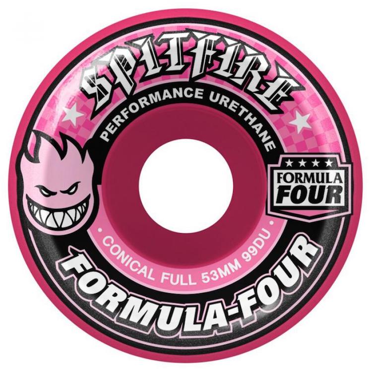 Spitfire Wheels Formula Four Conical Full Pink Skateboard Wheels 99a 53mm