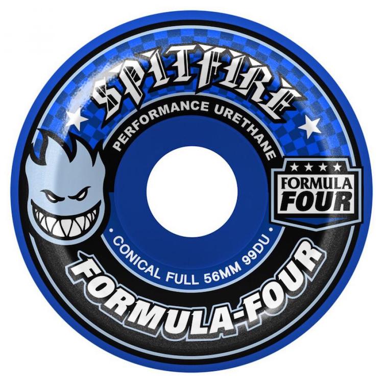 Spitfire Wheels Formula Four Conical Full Blue Skateboard Wheels 99a 56mm