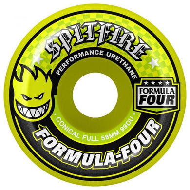 Spitfire Wheels Formula Four Conical Full Neon Yellow Skateboard Wheels 99a 58mm