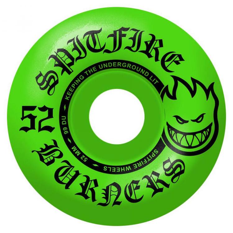 Spitfire Wheels Burners Bighead Green Skateboard Wheels 99a 52mm