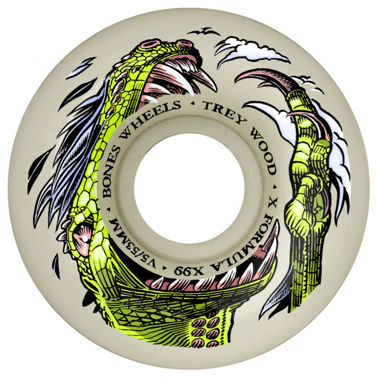 Bones Wheels X-Formula Trey Wood Dino-Sortas Sidecut V5 Skateboard Wheels 99a 53mm