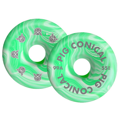 Pig Wheels Conical Swirl Skateboard Wheels 99a 55mm Green