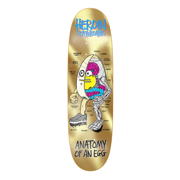 Heroin Skateboards Anatomy Egg Gold Skateboard Deck 8.75
