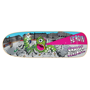 Heroin Skateboards Craig Questions Behemoth Shaped Skateboard Deck 9.6"