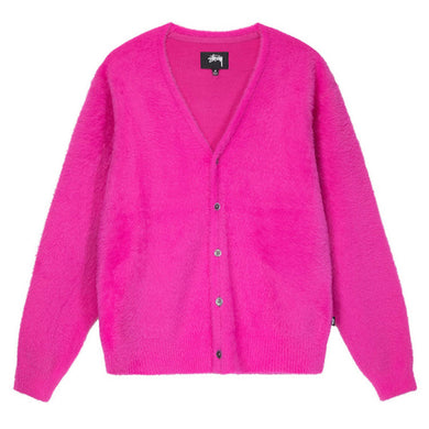 Stussy Shaggy Knit Cardigan Sweatshirt Fucshia