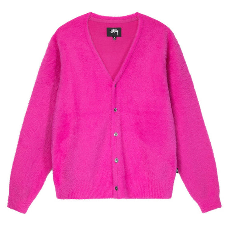 Pink shaggy knit cardigan cheap