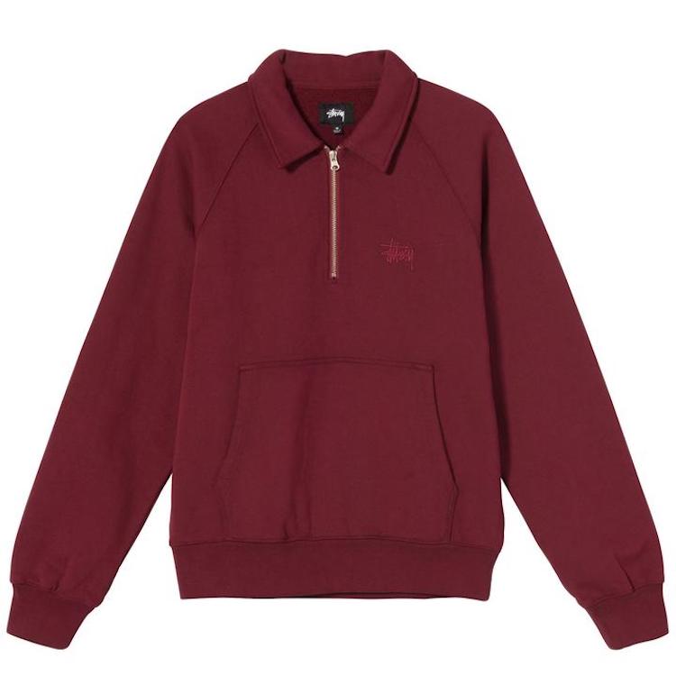 Stussy Polo Zip Fleece Sweatshirt Maroon