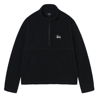 Stussy Basic Logo Half Zip Mock Neck Polar Fleece Sweatshirt Black