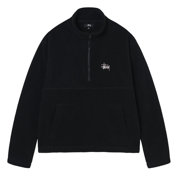 Stussy Basic Logo Half Zip Mock Neck Polar Fleece Sweatshirt Black