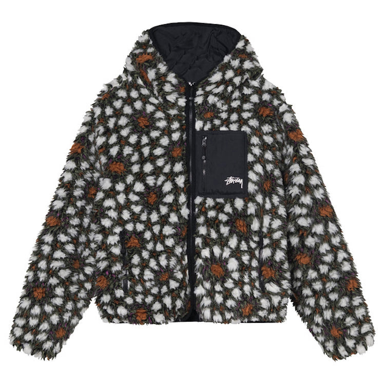 Stussy Reversible Pattern Sherpa Fleece/Nylon Zip Jacket Natural