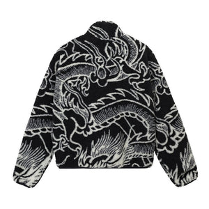 Stussy Reversible Dragon Sherpa Fleece/Nylon Zip Jacket Black