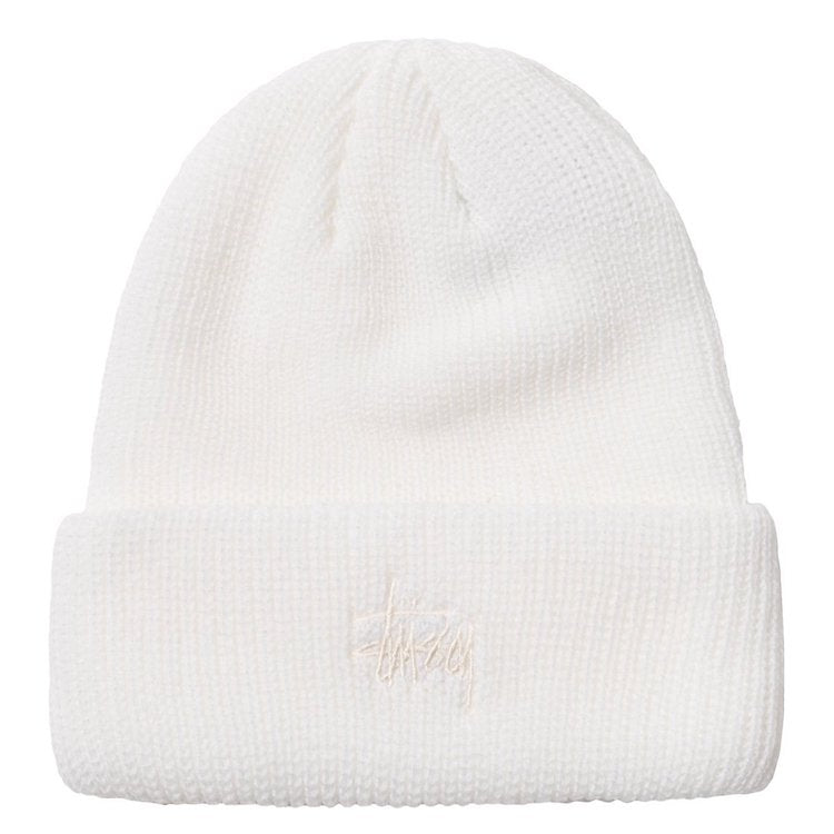 Stussy Basic Logo Embroidered Cuff Beanie Natural