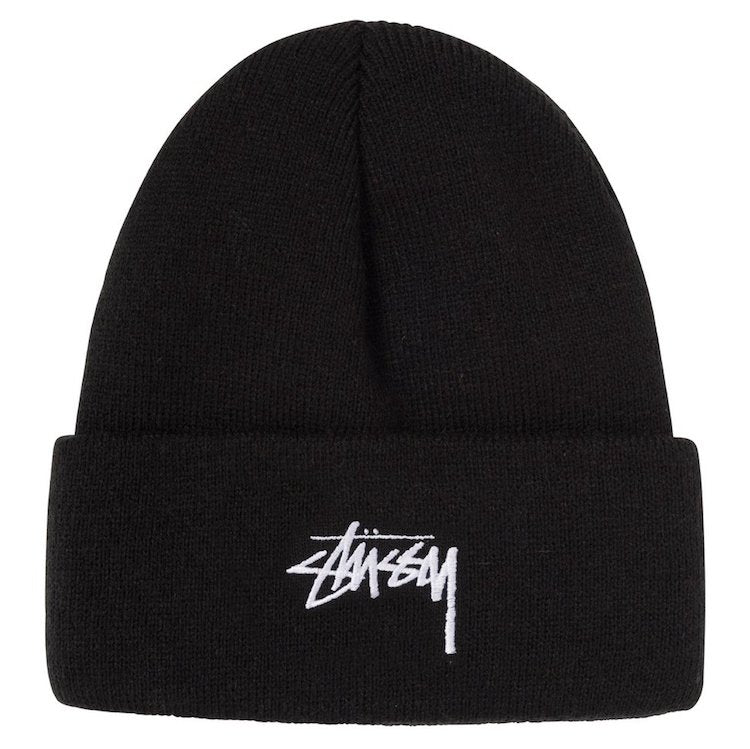 Stussy Stock Logo Embroidered Beanie Black