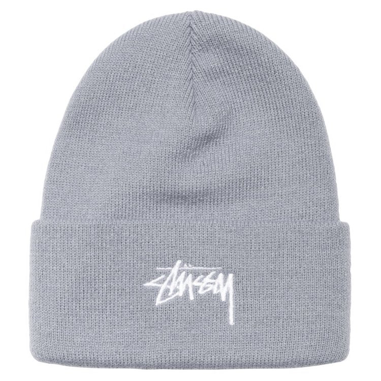 Stussy Stock Logo Embroidered Beanie Grey Heather