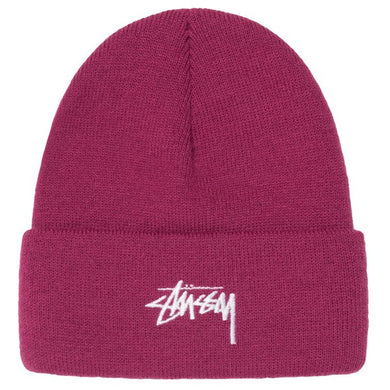 Stussy Stock Logo Embroidered Beanie Plum
