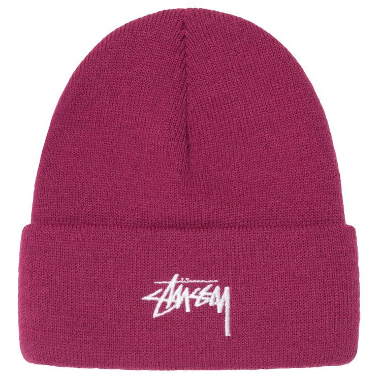 Stussy Stock Logo Embroidered Beanie Plum