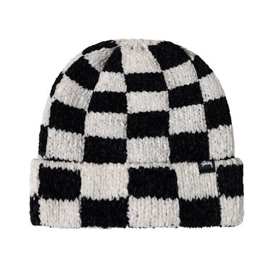 Stussy Crochet Checkered Cuff Beanie Black