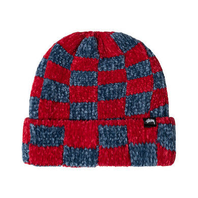 Stussy Crochet Checkered Cuff Beanie Red