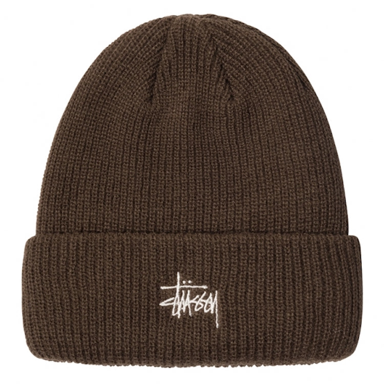 Stussy Basic Logo Embroidered Cuff Beanie Brown