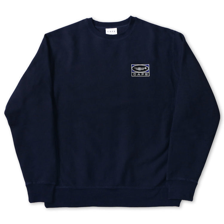 Skateboard Cafe Embroidered Trumpet Logo Crew Sweatshirt Navy Flavour