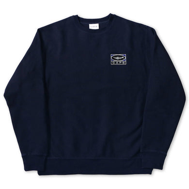 Skateboard Cafe Embroidered Trumpet Logo Crew Sweatshirt Navy