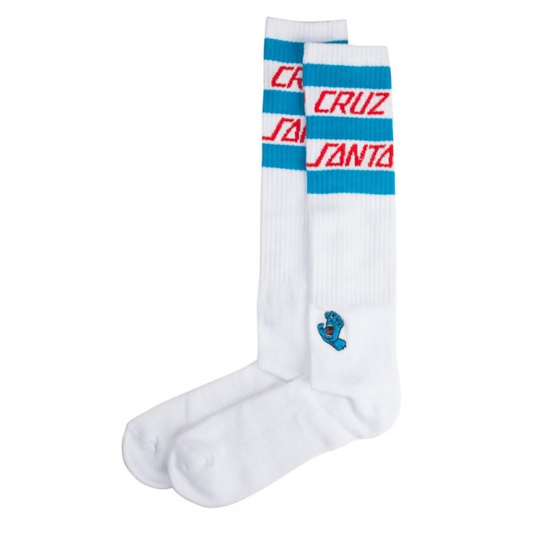Santa Cruz Screaming Strip Stripe Crew Socks White