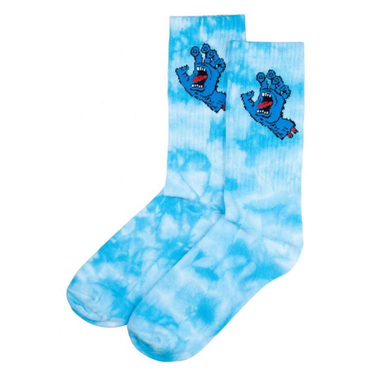 Santa Cruz Screaming Hand Tie Dye Crew Socks Blue Tie Dye