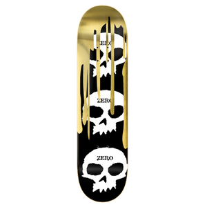 Zero Skateboards 3 Skull Blood Gold Foil Skateboard Deck 8.25"