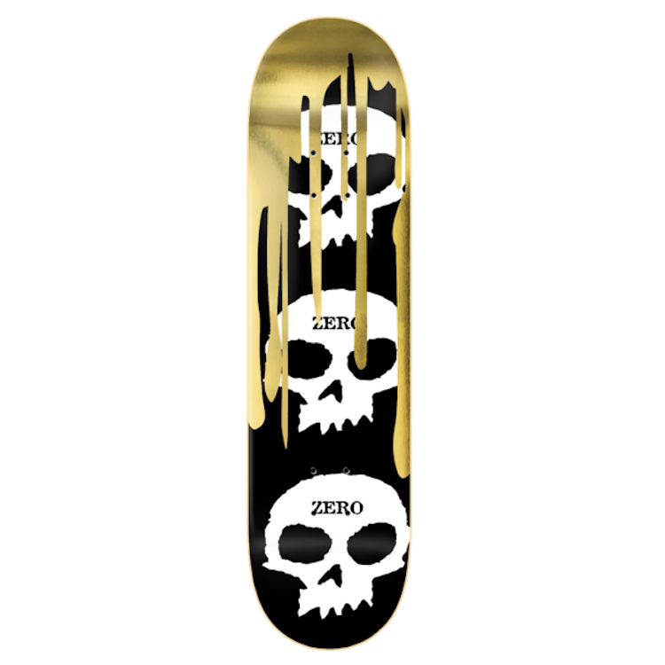 Zero Skateboards 3 Skull Blood Gold Foil Skateboard Deck 8.25