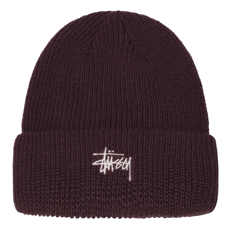 Stussy Basic Logo Embroidered Cuff Beanie Burgundy