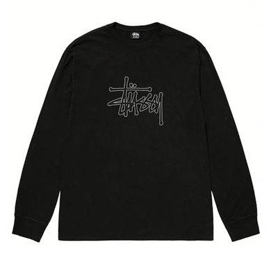 Stussy Outlined Pigment Dyed L/S T-Shirt Black