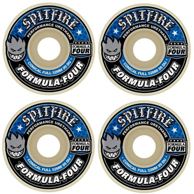 Spitfire Wheels Formula Four Conical Full Blue Skateboard Wheels 99a 52mm