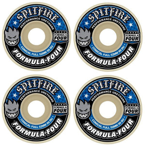 Spitfire Wheels Formula Four Conical Full Blue Skateboard Wheels 99a 52mm