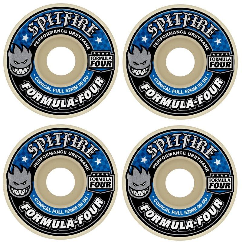 Spitfire Wheels Formula Four Conical Full Blue Skateboard Wheels 99a 52mm