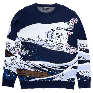 RIPNDIP Great Wave Knitted Sweater Navy