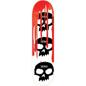 Zero Skateboards 3 Skull Blood White Skateboard Deck 8.125"