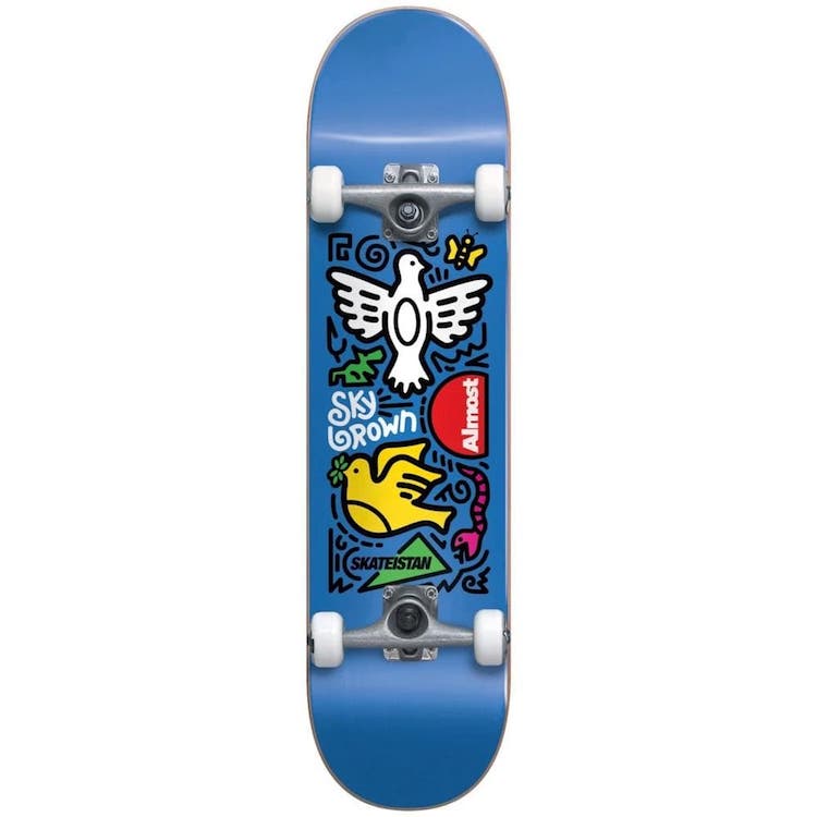 Almost Skateboards Double Doves Skateistan Sky Brown Blue Youth Complete Skateboard 7.5