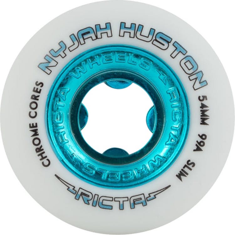 Ricta Wheels Nyjah Huston Chrome Core Slim White/Teal Skateboard Wheels 99a 54mm