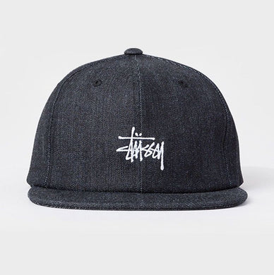 Stussy Basic Logo Smooth Denim Strapback Cap Black