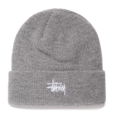 Stussy Basic Logo Embroidered Cuff Beanie Grey Heather