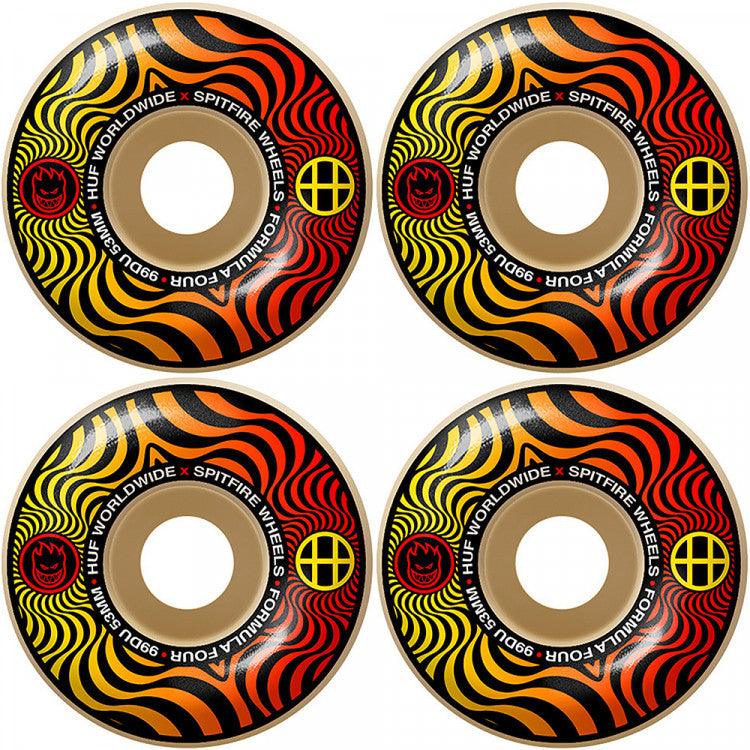 Spitfire Wheels x HUF Formula Four Swirl Classic Skateboard Wheels 99a 53mm