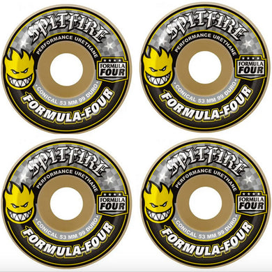 Spitfire Wheels Formula Four Conical Yellow Print Skateboard Wheels 99a 52mm