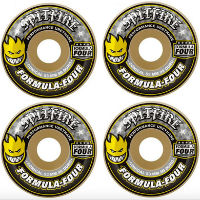 Spitfire Wheels Formula Four Conical Yellow Print Skateboard Wheels 99a 56mm